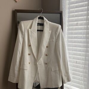 Zara White Blazer with Gold Buttons